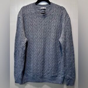 Zara Womens Blue Crewneck Chevron Open Knit Scandi Minimalist Sweater Size XL